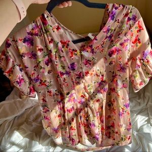 DOLAN Anthropologie button up flowy floral shirt with ruching